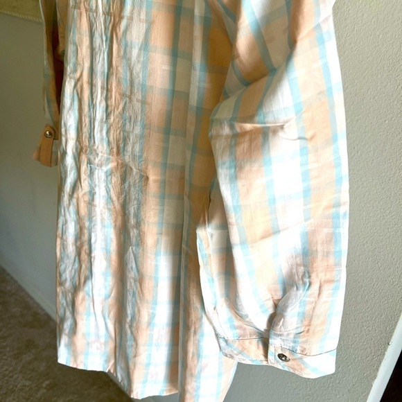 Christopher & Banks plaid pastel three bottom placket front cotton blouse Size L - Picture 7 of 14